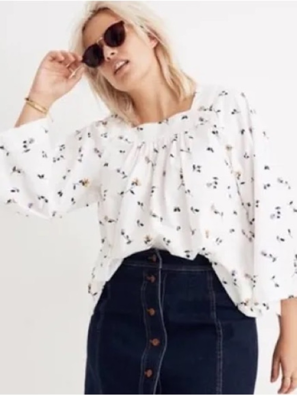 Madewell White Floral Square-Neck Peasant Blouse - Picture 3 of 8